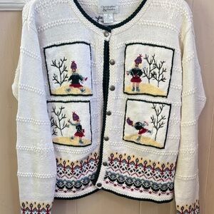 Christopher & Banks Cream Cardigan with Festive Motif